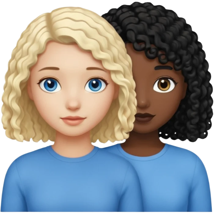 Girl best friends, one white with blond bob and blue eyes, one black with long black curly hair emoji