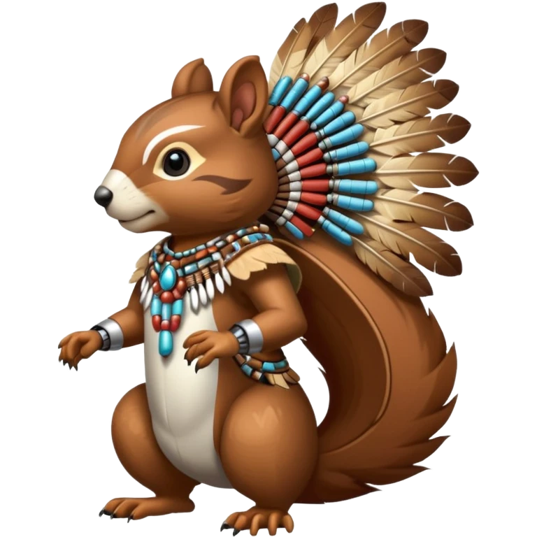 Full Robotic squirrel wearing native American regalia with feathers and beads emoji