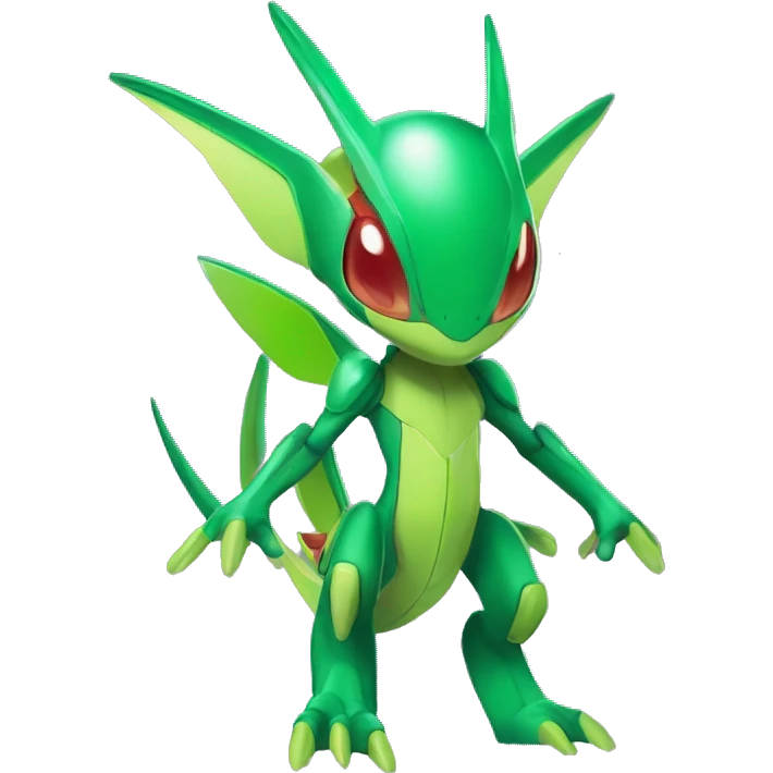 a shiny green Genesect-Flygon-Raptor-Fakémon—hybrid with a futuristic visor-helmet full body emoji