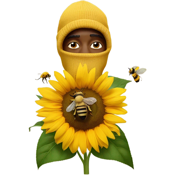 tyler the creator with a bee covering his face and a couple sunflowers in the background  emoji