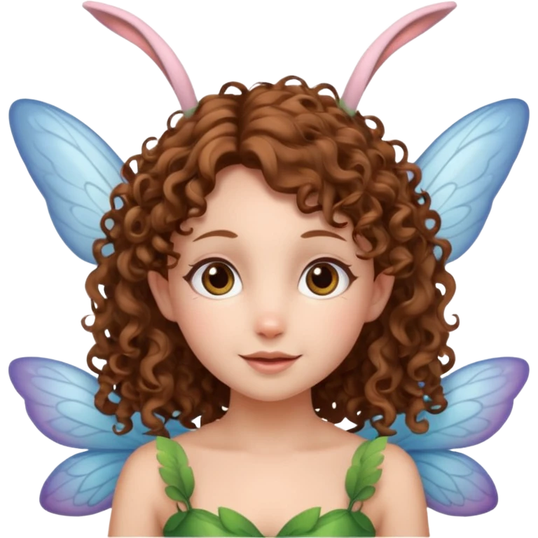 a flying fairy with wings and with bunny ears and brown curly hairs emoji