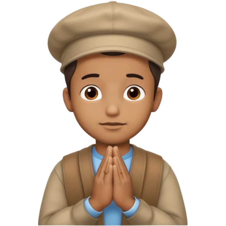 A BROWN MOTIVATIONAL GUY WITH A CAP ON WITH PRAYING HANDS emoji