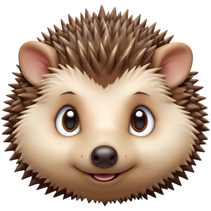 Cinematic Cute Hedgehog Portrait Emoji, Head tilted playfully and inquisitively, featuring a fluffy, spiky brown Fur with an irresistibly cute, round face and tiny ears, round, sparkling eyes filled with curious wonder, Simplified yet irresistibly adorable features, highly detailed, glowing with a warm, friendly glow, high shine, affectionate and quirky, stylized with a touch of woodland whimsy, bright and endearing, soft glowing outline, capturing the essence of a mischievous yet loving hedgehog, so playful it feels like it could roll out of the screen and into your arms! emoji