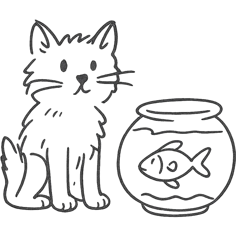 A red-haired cat and a goldfish aquarium emoji