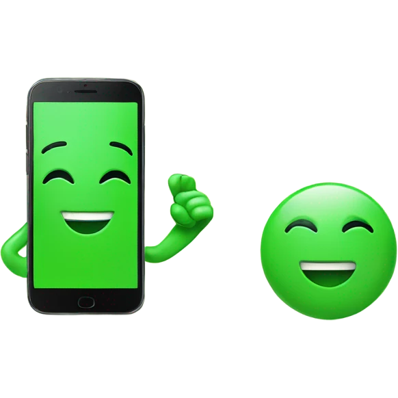 Green smartphone feeling happy emoji