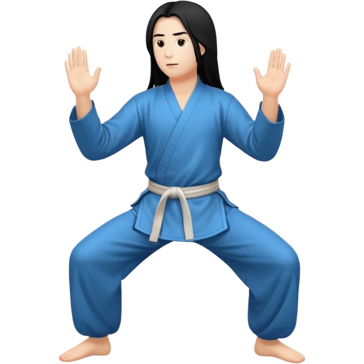 pratiquant de qi gong aux cheveux longs, en position basse emoji