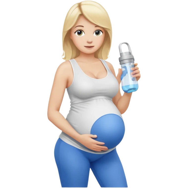 Woman blonde hair white tank top blue leggings pregnant belly holding a pump emoji