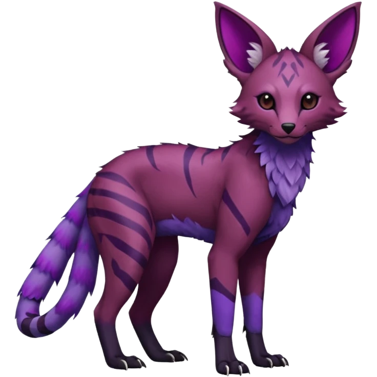 Feral Rare realistic edgy burgundy-purple pretty beautiful handsome gorgeous aesthetic colorful vibrant Vernid-Trico-species-Fakemon-creature by LiLaiRa, random markings, tufted ears, full body emoji