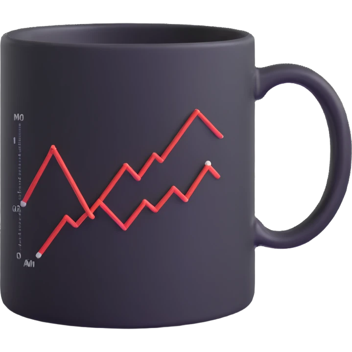 a coffee mug with a stock chart on it emoji