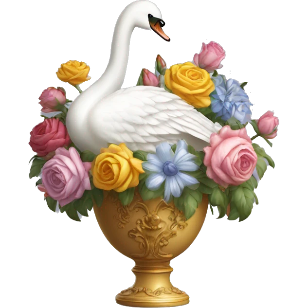 swan roccoco vase with flowers emoji