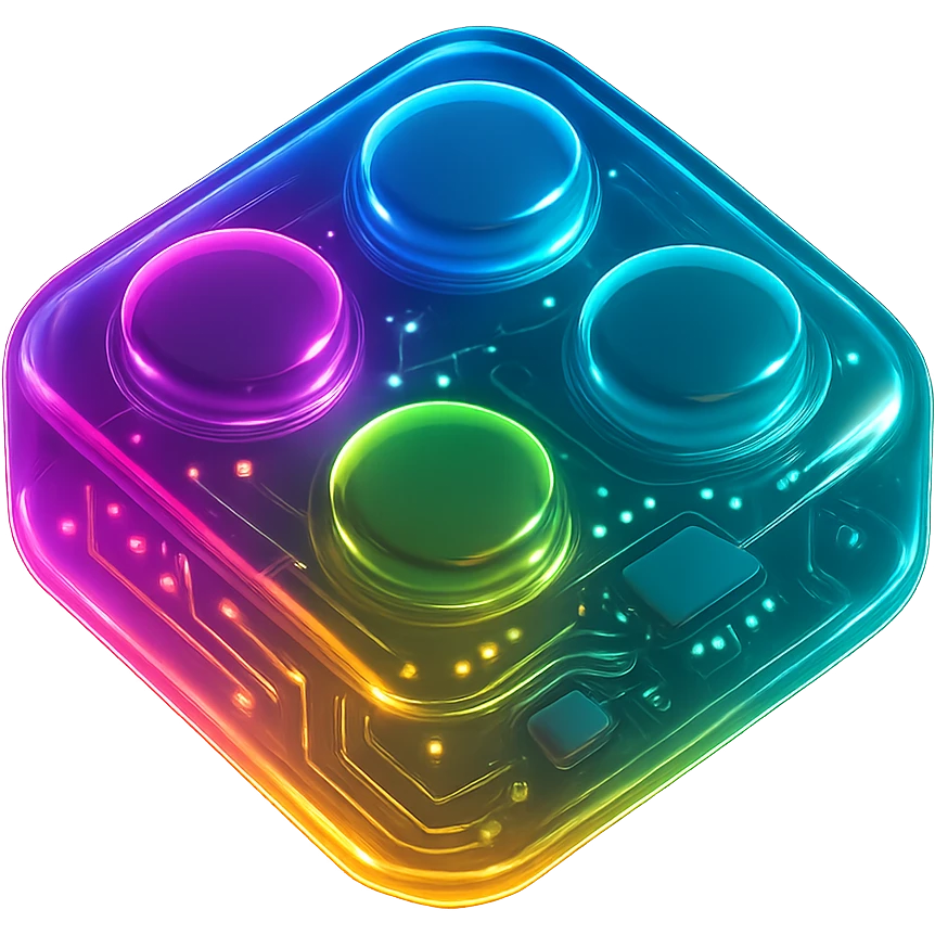 neon multicolor dots, glowing and vibrant emoji