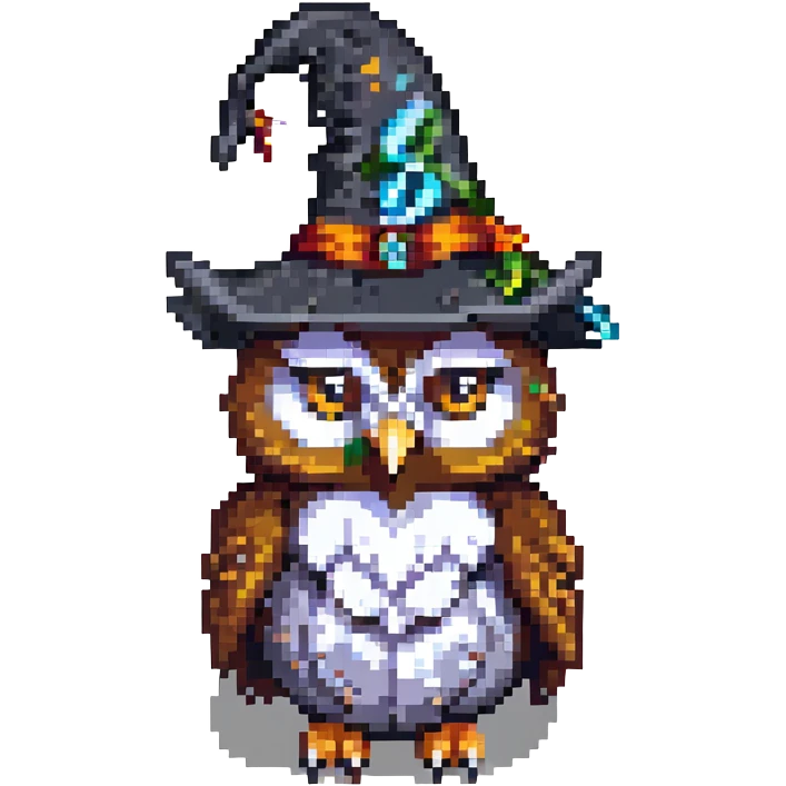 owl with a wizard hat pixel art emoji