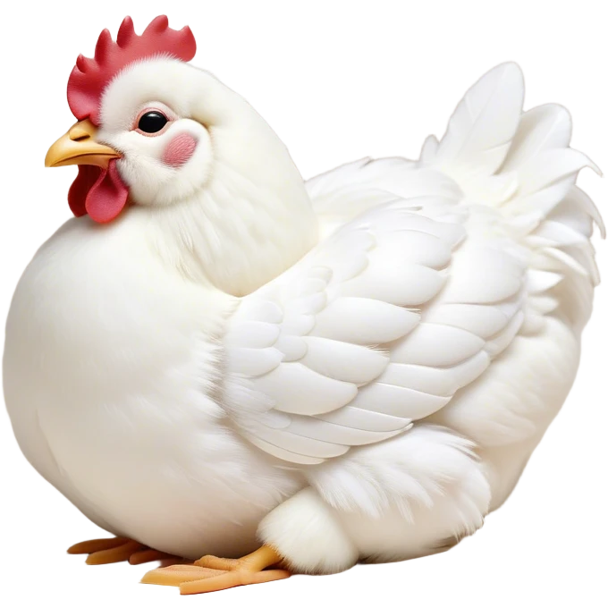 Meme-Worthy Cute Sleeping White Chicken Portrait Emoji, Head resting peacefully with a contented smile, showcasing a delightfully compact build and a luxuriously soft white plumage, eyes shut in a serene, restful nap, Simplified yet hilariously adorable features, highly detailed, glowing with a soft, drowsy light, high shine, relaxed and utterly lovable, stylized with an air of playful laziness, bright and heartwarming, soft glowing outline, capturing the essence of a comically sleepy chicken, so meme-worthy it feels like it could instantly become the next viral sensation of adorable slumber! emoji