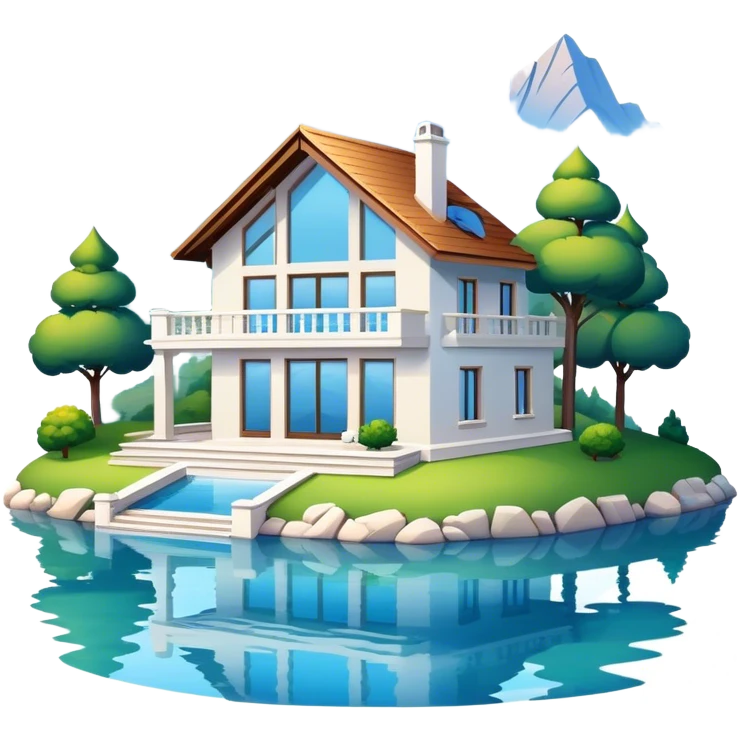 draw a frameless villa with a lake next to it. emoji