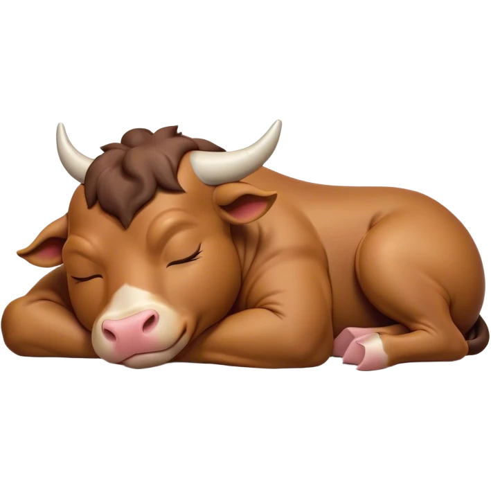 Meme-Worthy Cute Sleeping Domestic Bull Portrait Emoji, Head resting peacefully with a contented smile, showcasing a robust, muscular build and a luxuriously soft coat, eyes gently closed in serene, restful slumber, Simplified yet hilariously adorable features, highly detailed, glowing with a soft, drowsy natural light, high shine, relaxed and utterly lovable, stylized with an air of playful laziness, soft glowing outline, capturing the essence of a sleeping domestic bull that feels destined to become the next viral sensation of adorable rest! emoji