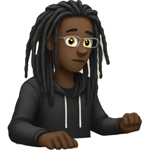 Black-guy-with-dreads-wearing-black-trackstuit-sitting-down-on-chair facing-foward-focused-on-laptop-computer- emoji