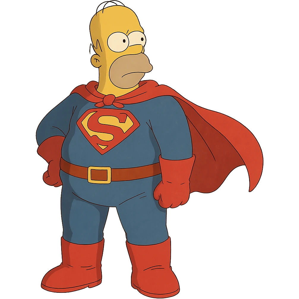 ghibli style Homer Simpson dressed as a superhero emoji