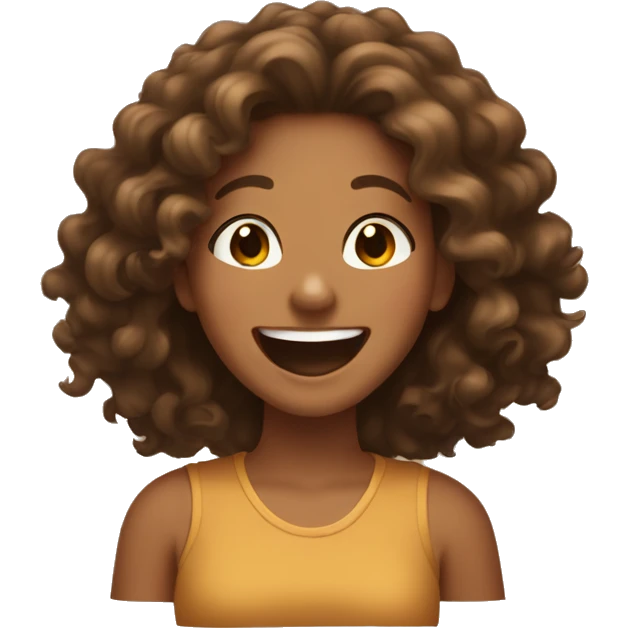Tan Girl with brown curly hair laughing  emoji