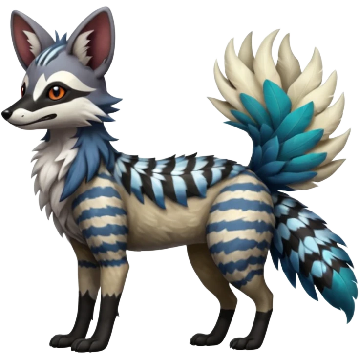 Colorful Silvally-Aardwolf-Nargacuga-Trico-Genet-fusion-animal-hybrid-creature, full body emoji