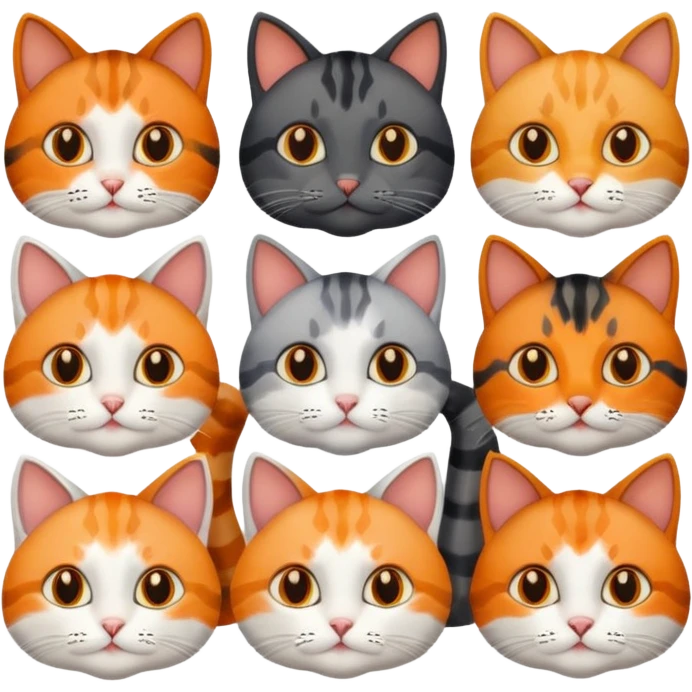 6 cats with different natural coloured coats
 emoji