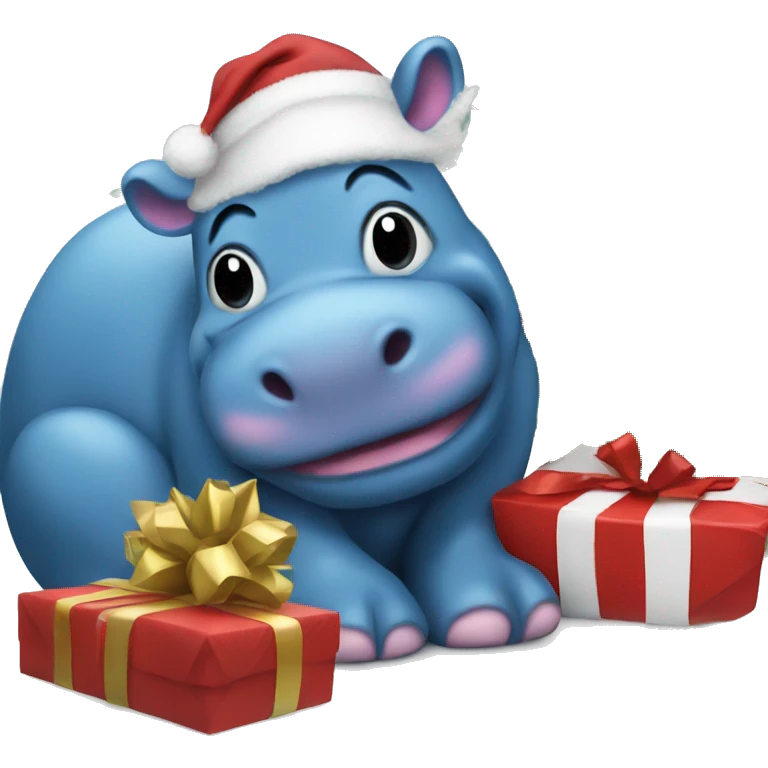 A blue hippo with a Christmas tree emoji