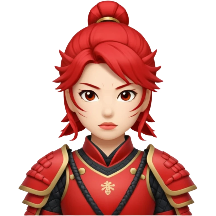 A female samurai with strong posture, red armor plates, and fierce determination.
 emoji