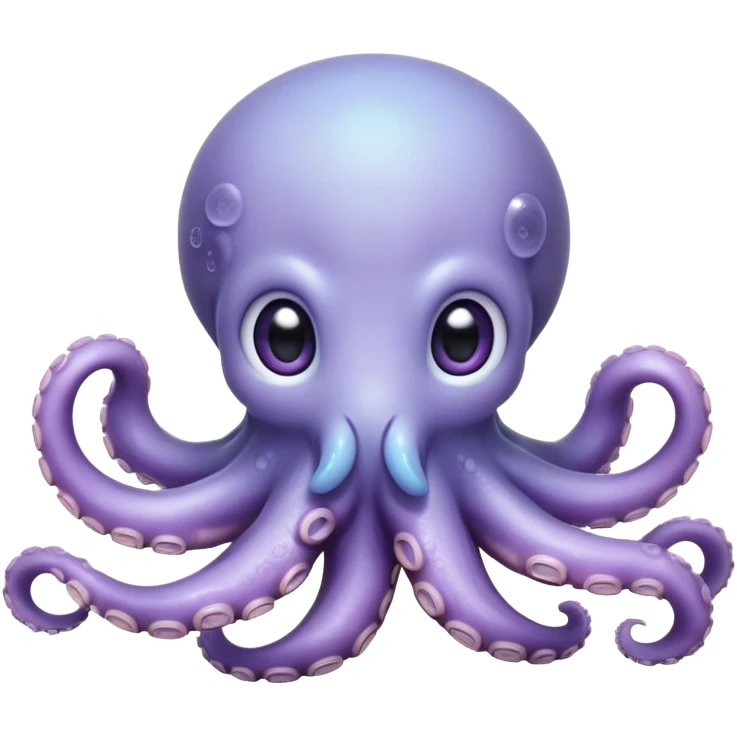 Cinematic Cute Shy Baby Octopus Portrait Emoji, Tentacles tucked slightly inward in an adorably bashful pose, featuring a softly glowing, round light blue-purple body with enormous, soulful eyes peering out timidly, Simplified yet irresistibly adorable features, highly detailed, glowing with a delicate, soothing marine radiance, high shine, quiet yet expressive, stylized with an air of gentle mystery, soft glowing outline, capturing the essence of a tiny, shy deep-sea creature that seems as if it could slowly peek out and explore the world with cautious curiosity! emoji