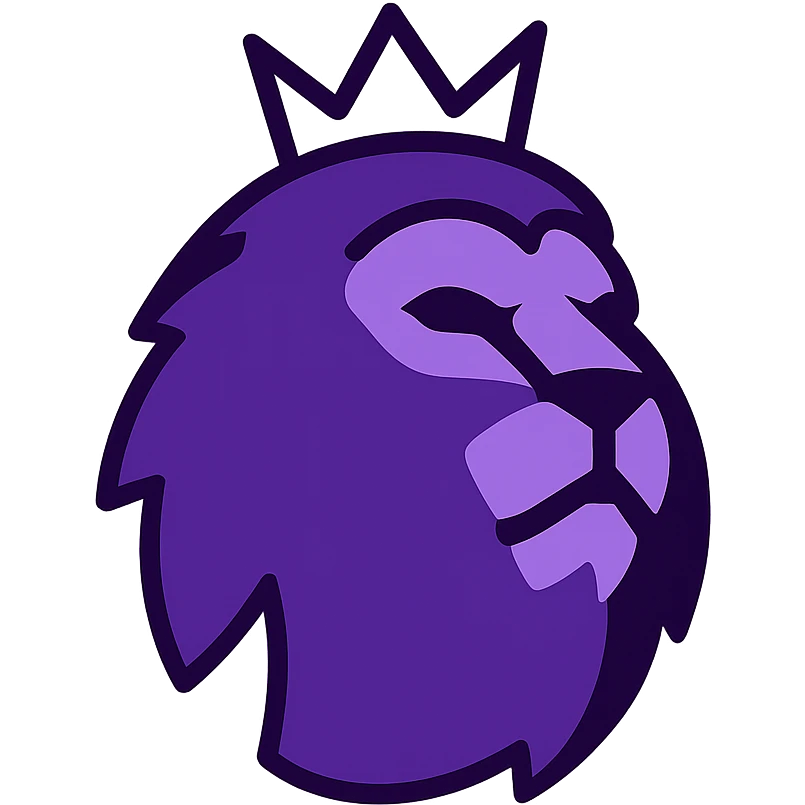 modern bold English Premier League badge with stylized lion head, purple and white, clean and iconic, no text emoji