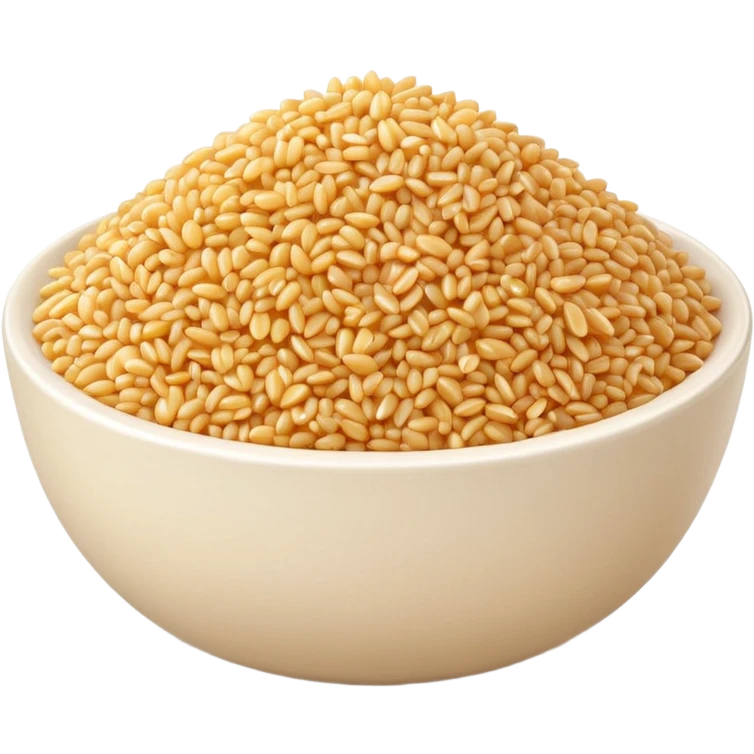 cooked bulgur in a simple white bowl, light golden-beige grains, glossy, fluffy, individual grains visible, minimal 3D style, soft highlights and shadows, realistic but stylized, transparent background, emoji scale emoji