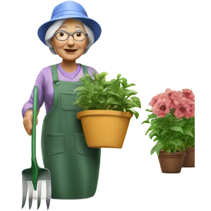 3d hyper realistic senior woman gardening  emoji