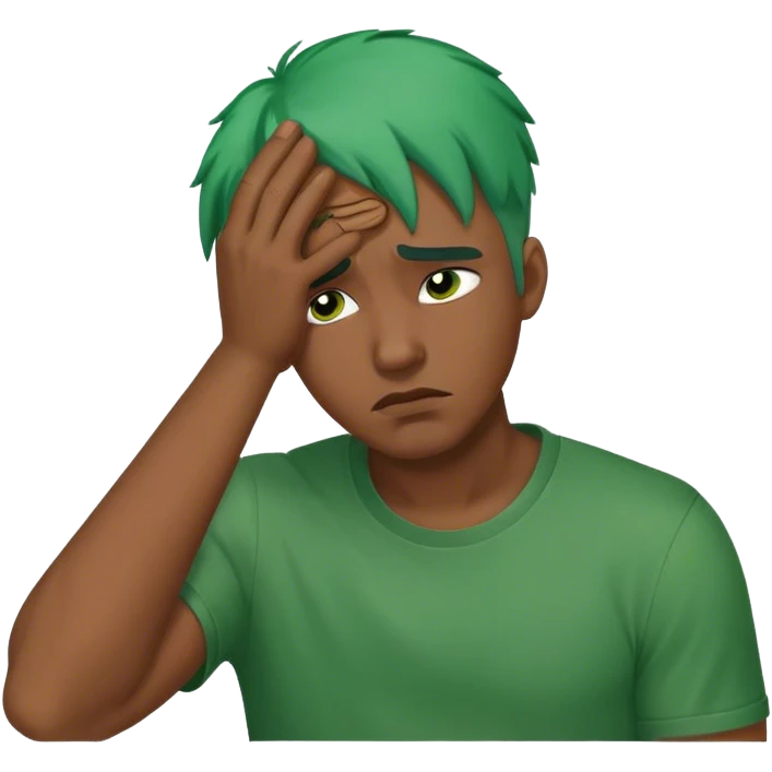 black guy with green hair doing a facepalm emoji