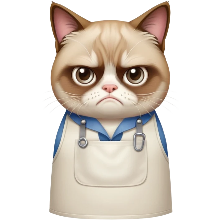 grumpy cat only wearing an apron emoji