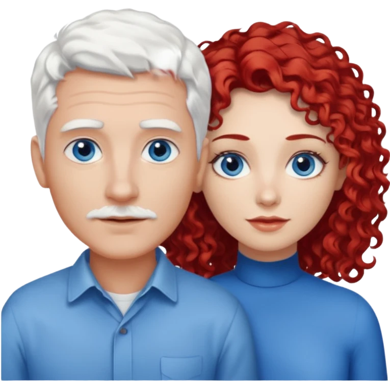 Homme nu cheveux blanc courts, yeux bleu barbe de trois jours + femme nu gros seins rousse cheveux longs bouclés yeux bleu emoji