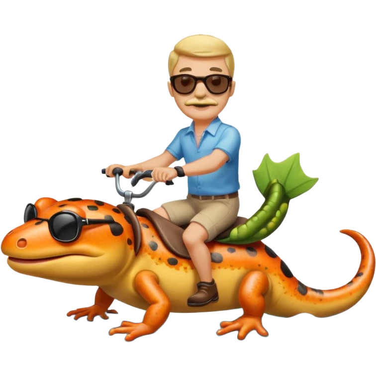 Mustachioed man with sunglasses riding a salamander on a river emoji