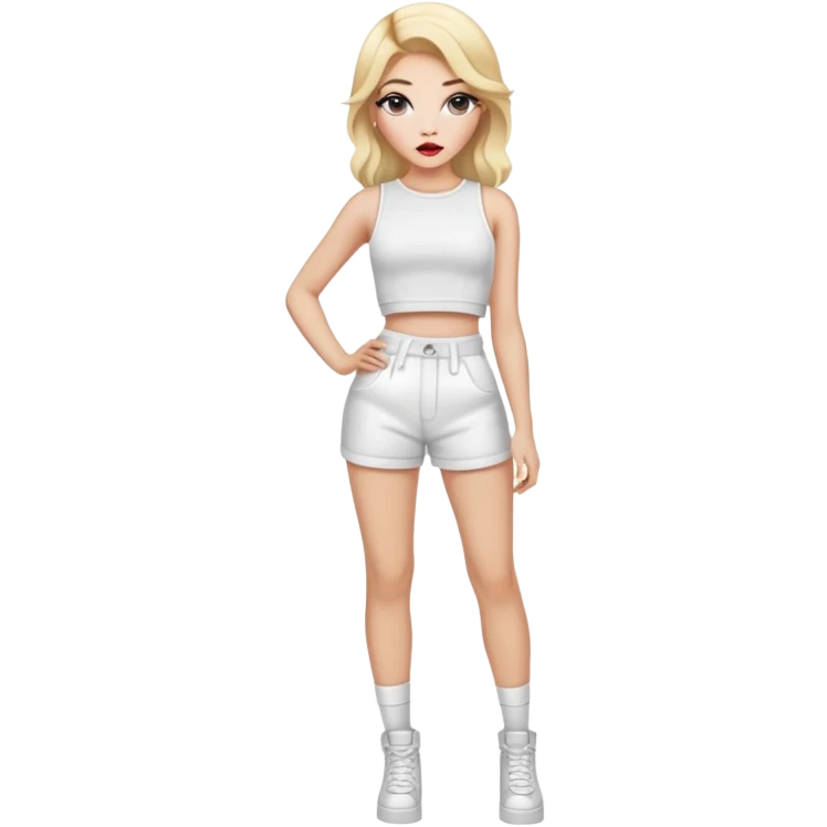 Full body white teenage girl with blonde hair, heavy makeup, big lips, crop top and choni style clothing emoji