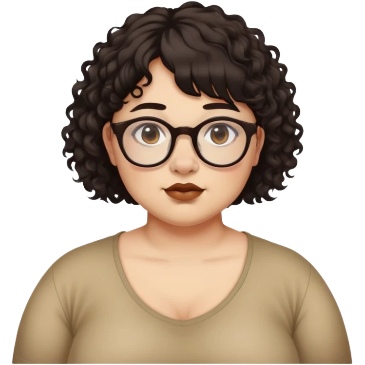 Light tan skin, woman/non-binary, slightly chubby, septum piercing, deep brown eyes, curly very dark brown neck length hair with bangs. Glasses. Alternative.  SEPTUM PIERCING emoji