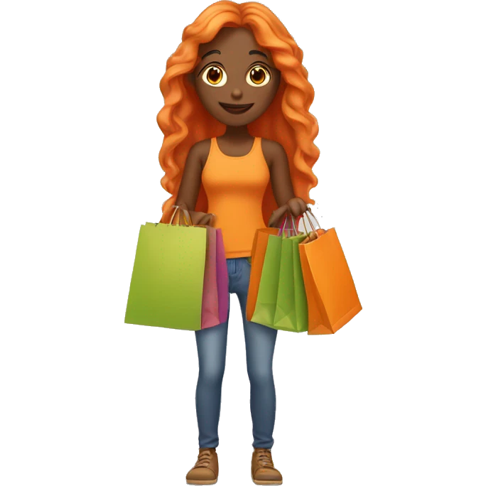 Tan girl with long orange hair holding shopping bags emoji