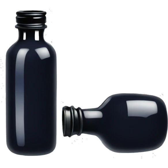 Create a cute and simple emoji representation of an ink bottle. The ink bottle should be classic in shape, with a round base and a narrow neck. It should be filled with dark blue ink. emoji