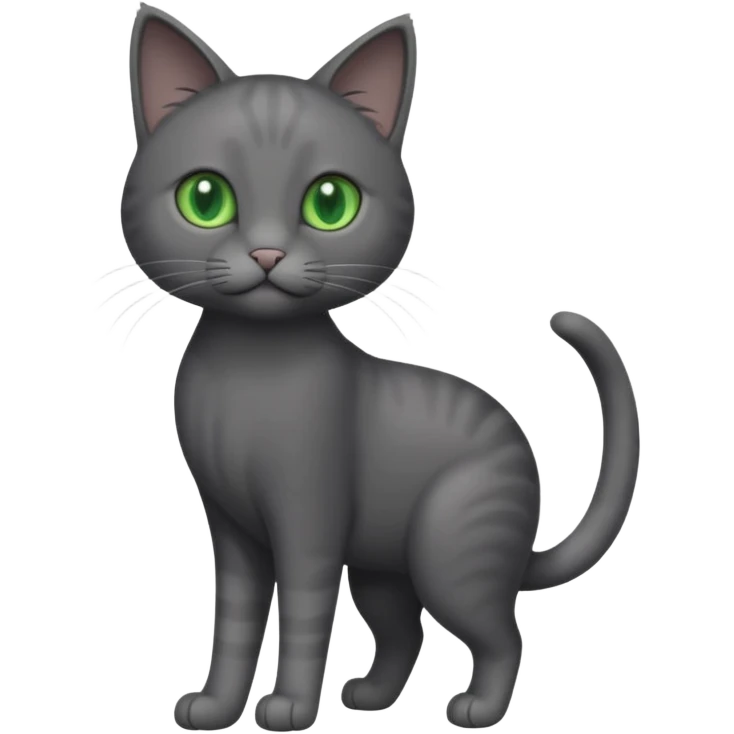 full body gorgeous solid dark grey cat with green eyes, white paws and white whiskers walking emoji
