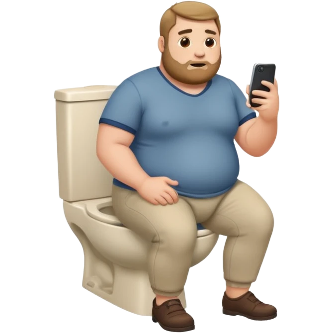 large guy on the loo, pants around ankles, looking at his phone emoji