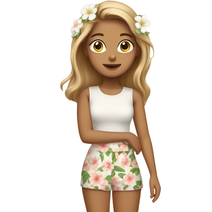 Tan and white till wearing cute girly flowery clothes emoji