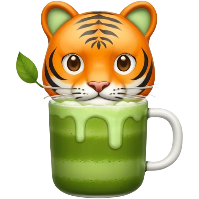 Orange tiger holding iced matcha  emoji