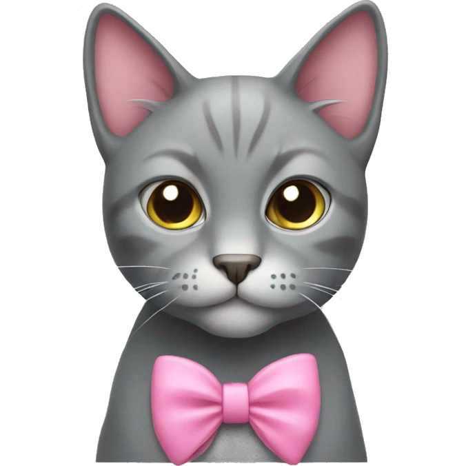 gray cat with pink bow emoji