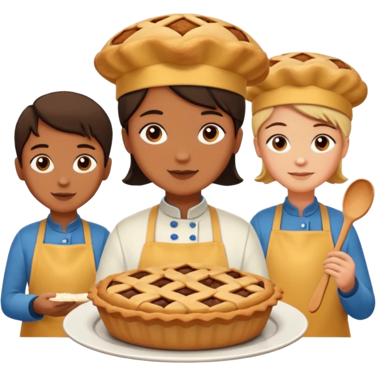 Baking community humanless avatar in vibrant style illustration. Pie, cookie, and muffin warm golden tones, simple shapes, flat design, high contrast. emoji