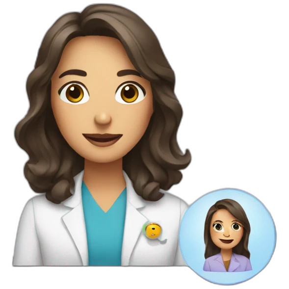 laptop screen showing a video call with a female therapist emoji