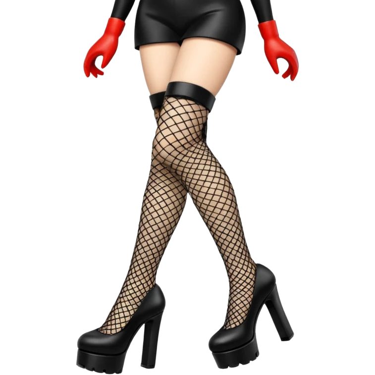 Lego wearing black fishnet stocking and black platform pump emoji