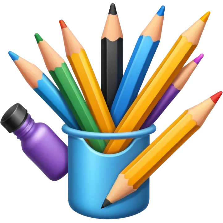 vibrant and detailed icon symbolizing cartooning. The design should feature elements like a pencil, a sketchpad with exaggerated caricatured faces or figures and artistic tools like ink bottles or markers. Use bold, bright colors to reflect the playful of caricature art. transparent background emoji