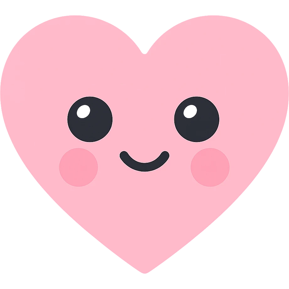 pink kawaii heart with shiny eyes and blushing cheeks emoji