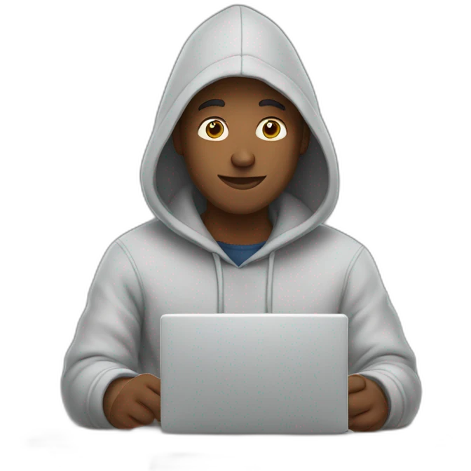 Man wearing a hoodie and typing on laptop emoji