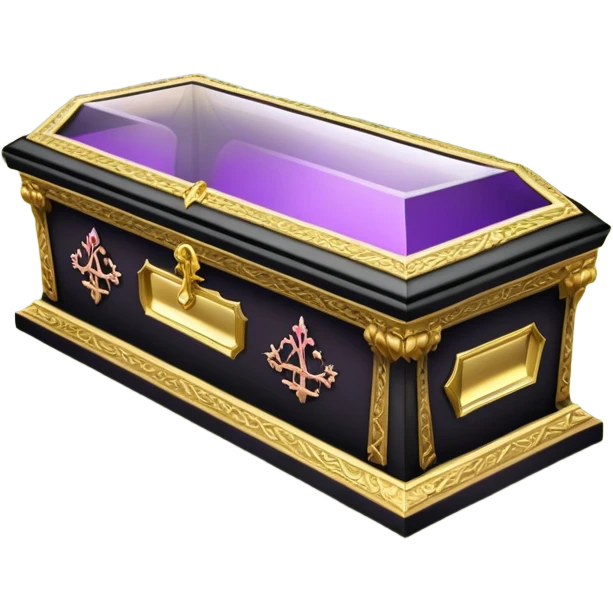 Snow White's coffin in the image is a highly symbolic piece, embodying both solemnity and fairytale charm. It is designed with a transparent glass lid, allowing a clear view of Snow White lying inside in her pure and untouched beauty. The frame around the lid and the base of the coffin is made of gold-colored metal, intricately carved in a Gothic style. Along the side of the coffin, the name “SNOW WHITE” is prominently displayed in ornate, medieval-style lettering, serving as an eternal tribute to the legendary character. The coffin is placed in a quiet forest clearing, resting on a bed of green grass and surrounded by clusters of colorful flowers—purple, pink, and white—which add a sacred and emotional atmosphere. The dwarfs stand nearby in silence, keeping watch and heightening the sense of reverence and sorrow. The entire design of the coffin harmoniously blends medieval artistry with mythical elements, honoring Snow White’s beauty while creating a legendary, fairytale-like setting. emoji
